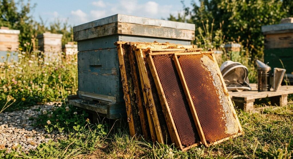 מסגרות חלות דבש לאחר רדיה עם שאריות דבש