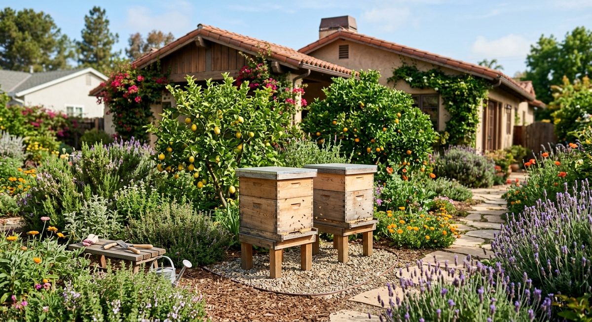 שתי כוורות לנגסטרוט בגינה ביתית ים-תיכונית