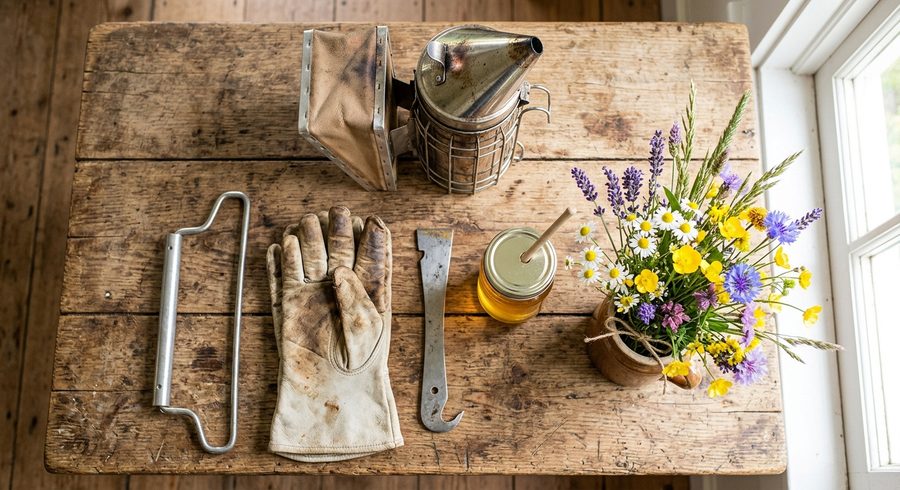 שולחן עבודה של כוורן עם ציוד